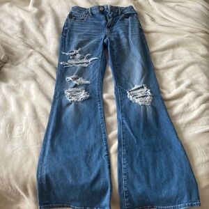 American Eagle Outfitters Blue Distressed Flare Jeans